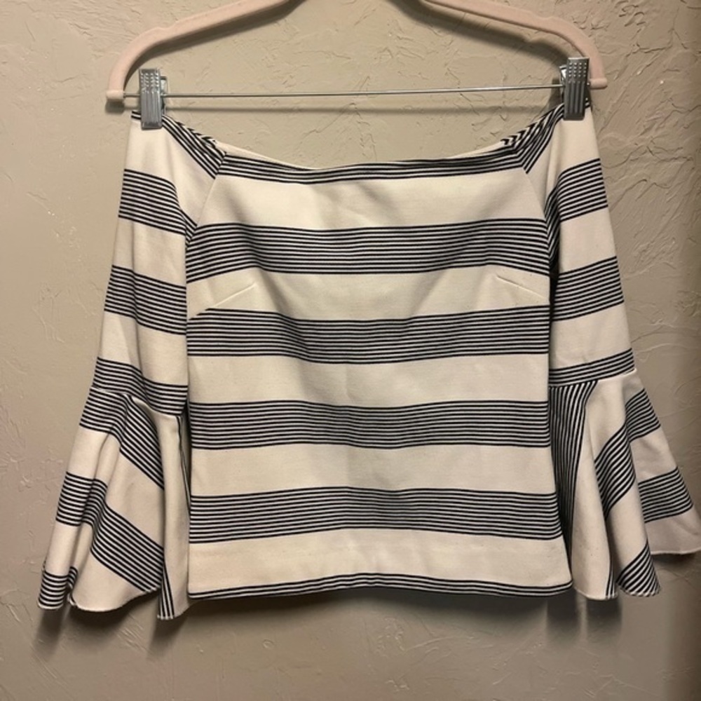 Line + Dot Off the Shoulder Striped Bell Sleeve Top - small